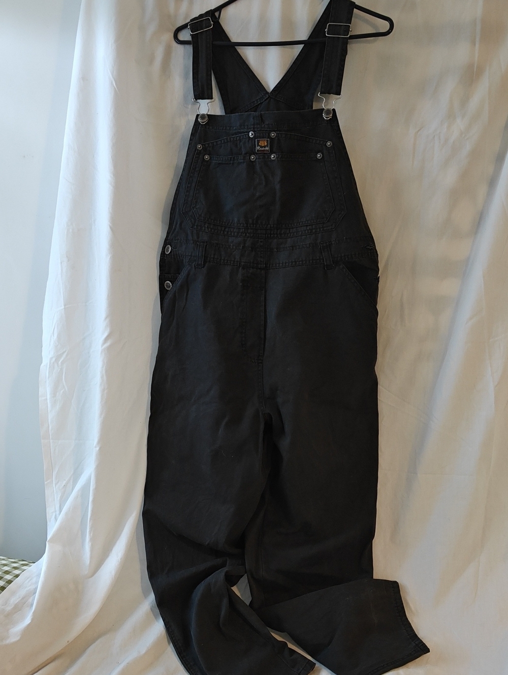 Route 66 Black Cotton Denim Overalls, Women's Large